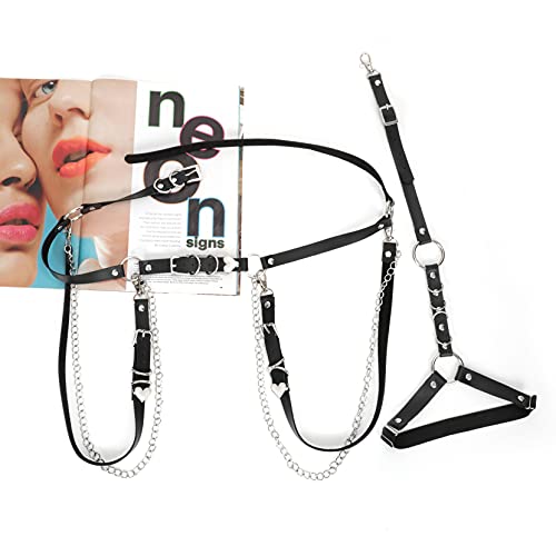 WERFORU Women Punk PU Leather Chain Belt Ladies Gothic Rock Waist Belt with Leg Harness Garter, Belt Suit for Waist Size 26-39 Inches, Leg Garter Suit for Thigh Girth below 61 Inches