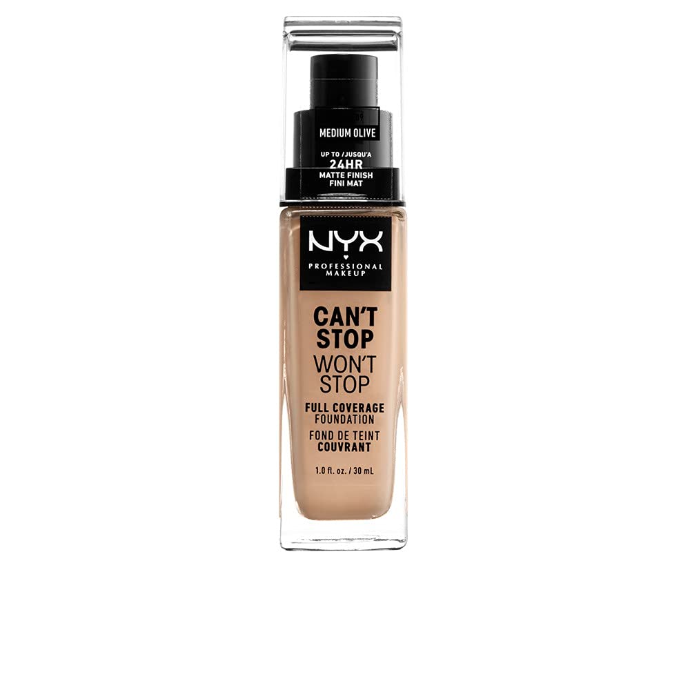 NYX Professional Makeup Can't Stop Won't Stop Full Coverage Foundation, Long Lasting, Waterproof, Vegan Formula, Matte Finish, Shade: Medium olive