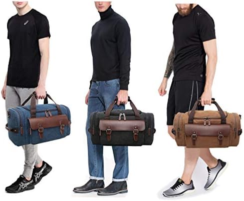 CrossLandy Canvas Gym Bag for Men Women Leather Overnight Bag Travel Carry on Duffel Sports Weekend Tote Bags 6 CrossLandy Canvas Gym Bag for Men Women Leather Overnight Bag Travel Carry on Duffel Sports Weekend Tote Bags