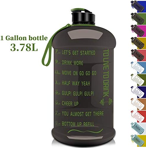 1Gallon Gym Sports Water Bottle Water Jug Dishwasher Safe with Motivational Time Maker Big Capacity BPA Free Leakproof Plastic Drinking Water Jug for Men Women Fitness