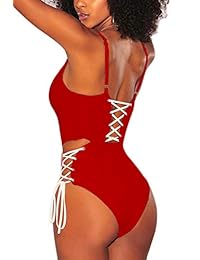 Bañador sexy de una pieza con encaje, diseño de cruz, para dama