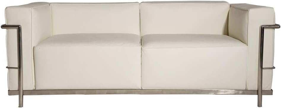 MLF Modern Style Grande Loveseat Sofa(Multi Colors&Size Available), White Aniline Leather