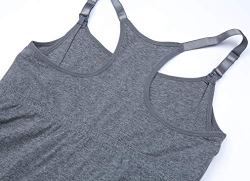 CAKYE 3PACK Maternity Nursing Tank Tops Cami Bra Breastfeeding Sleep Shirt (X-Large, Black+Charcoal+Atrovirens (3/Pack)) - Thumbnail 6