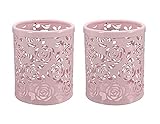CTKcom 2 Pack Hollow Rose Flower Pattern Metal Pen Pencil Pot Cup Holder Desk Container Organizer,2 Pieces,Pink