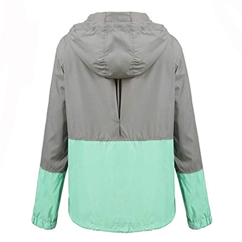 FEITONG Women Patchwork Thin Skinsuits Hooded Rain Jacket Windbreaker(M,Green)