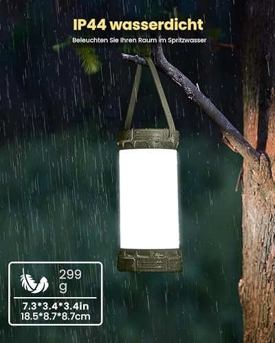 Glocusent Camping Lamp & Tent Lamp: 1500 lm Camping Light 135 LED, 200 Hours, 5000 mAh with 3 Colours and 5 Brightness Levels, SOS, Rechargeable Lantern for Power Outages, Camping, Hiking, Emergencies