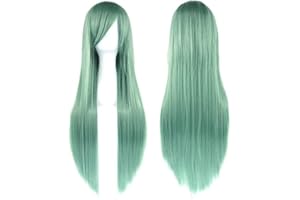 IMISSU 80cm Long Straight Natural Hair Cosplay Wigs with Bangs Colorful Halloween Costume Party Wig for Girl (Light Green)