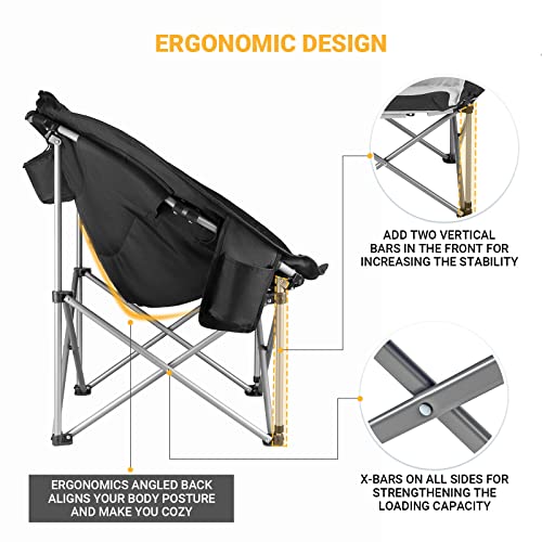 KingCamp Soft Padded Oversized Comfortable Moon Camping Folding Portable Chairs Supports 330 lbs