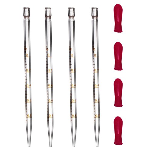 OESS Thick Glass Graduated Dropper Pipettes 1ml with Red Rubber Caps Pk/4