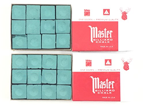 Made in the USA - 2 Boxes of Master Chalk - 24 Pieces for Pool Cues and Billiards Sticks Tips (Spruce Green)