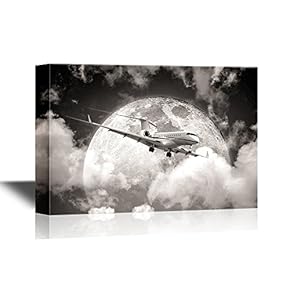 Canvas Wall Art - Small Private Jet Aircraft in a Night Sky - Gallery Wrap Modern Home Art | Ready to Hang - 12x18 inches