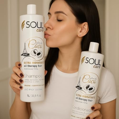 Kit Shampoo e Condicionador Profissional com Óleo de Coco Soul Care | Hidratação Intensa e Reparação Capilar (1l)