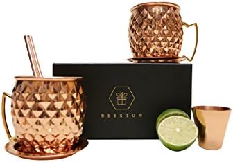 100% Copper Moscow Mule Mug Gift Set Summer Vibes Edition - Mugs, Coasters, Straws, Shot Glass