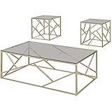 Amazon Com Signature Design By Ashley Tarica Occasional Coffee Table Set Of 3 White Gold Furniture Decor
