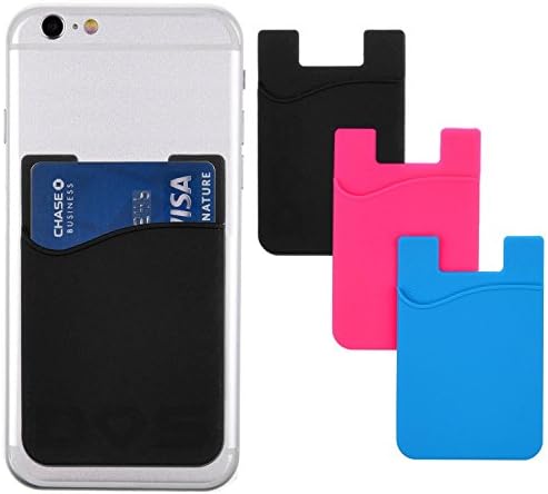 Silicone Wallet for Phone Stick on Wallet Card Holder for Back Of Phone or Case Adhesive Card Holder Phone Wallet for iPhone, Samsung, etc to carry ID, Credit Card, &amp; More! (3-pack)