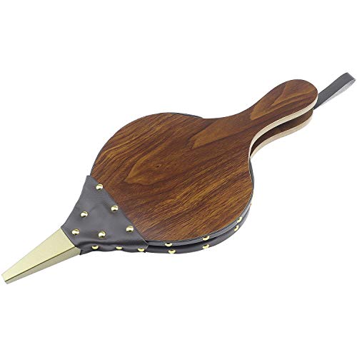 Favordrory Fireplace Bellow, 17" x 7.5" Wood Bellow Fireplace Blower Leather Bellows Fire Bellows for Fireplaces, BBQ and Camping, Bellow with Hanging Leather Strap, Brown
