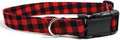 Ruff Roxy Bonfire Plaid, Red Gingham Designer Dog Collar, Adjustable Handmade Fabric Collars