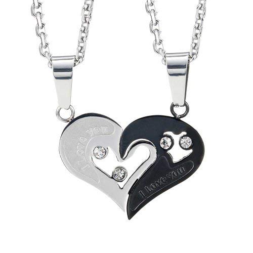 URBAN JEWELRY Stunning 2pcs His & Hers Couples Gift Heart Pendant Love Necklace Set for Lover Valentine 19" & 21" Chain