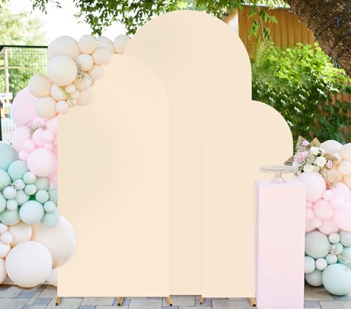 FUHSY Bogenabdeckungen, Set mit 3 beigefarbenen Bögen, Hintergrundabdeckungen für Hochzeiten, 1,2 m & 1,5 m & 1,8 m, Ballonbogen, Spandex-Abdeckung, runde Oberfläche