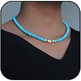 Beaded Turquoise Necklace for Women Turquoise Pearl Choker Necklace Boho Turquoise Gemstone Necklace Minimalist Spinel Natural Stone Necklace Handmade Boho Chic Jewelry