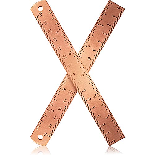 eBoot 2 Pack 6 Inch Brass Ruler Stainless Steel Ruler, Office School Supplies Ruler Rose Gold Measuring Tool (Rose Gold)