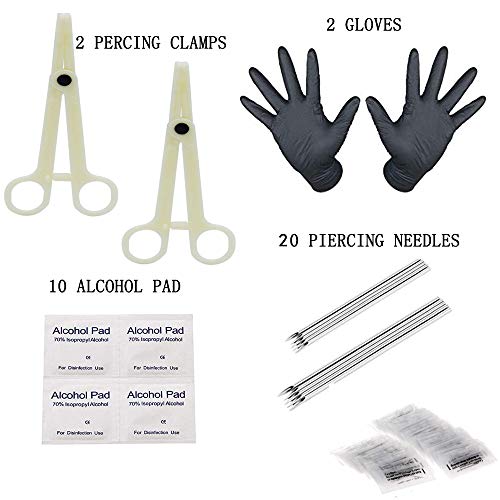 Jconly Piercing Kit - 94Pcs Professional Body Piercing Kit Surgical Steel Piercing Needles 14G,16G Piercing Clamps Belly Ring Tongue Tragus Nipple Nose, Body Piercing Tools ... ...