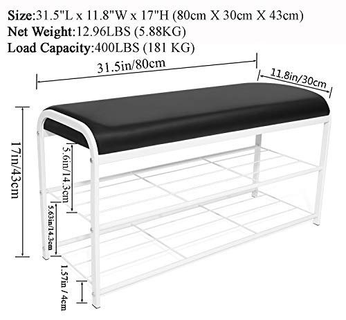 WillingHeart Shoe Bench Rack Entryway with Faux Leather Seat Holds Up to 400Lb,2 Tiers Iron Storage Organizer Shoe Shelf Industrial Stand End Bed Stool for Hallway Bedroom Living Room Corridor Mudroom - Thumbnail 4