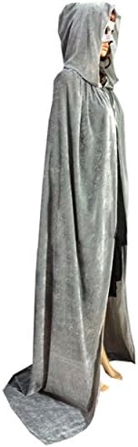 MORYSONG Full Length Velvet Hooded Cape Costume Halloween Party Accessory L Grey