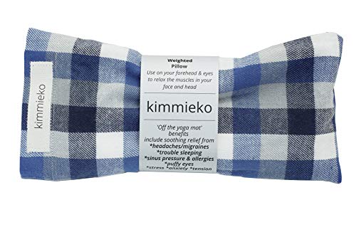 Kimmieko Weighted Spa Pillow for Eyes and Forehead | Organic Lavender and Flax Seed insert | Post Yoga Relaxation | Handmade in the USA (Blue Striped Flannel)