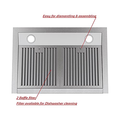 Under Range Hood 30in, 3Speed Exhaust Fan Baffle Filters LED