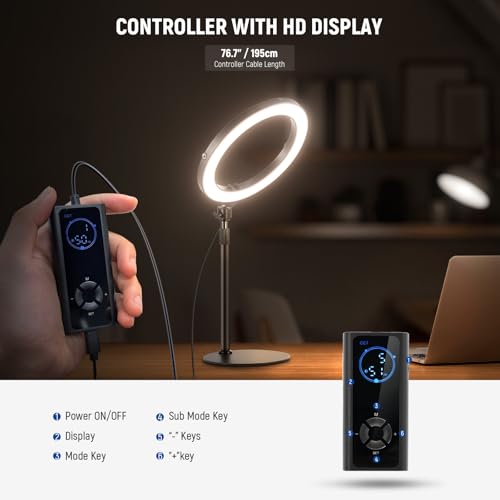 NEEWER 12" 24W High Power Desk Ring Light with Stand/Phone Holder, LED Selfie Video Conference Lighting for iPhone Streaming Makeup Vlog Recording Laptop Computer Webcam Zoom Call Podcast, RH12B
