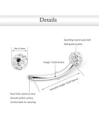 AVYRING - Pendientes de acero inoxidable con bola de cristal para cartílago, helix, 0.56 oz