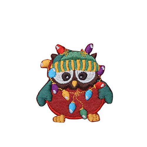 Christmas Owl with Lights Iron on Embroidered Patch
