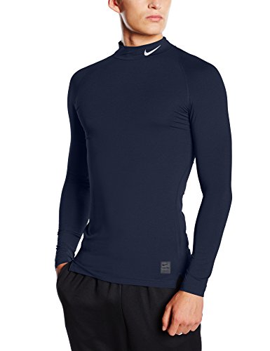 Nike Men's Cool Compression Mock Long Sleeve Shirt (Small, Obsidian/Dark Grey/White))