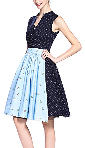 OTEN Women's Midi Dirndl Dress Rockabilly Cocktail Polka Dot & Blue Floral