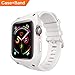 VANCHAN Compatible with Apple Watch Bands 44mm Series 6/5/4 & Apple Watch SE 44mm Band, Sport Soft Silicone Band with Protective Case Men Women for Apple Watch SE & iWatch Series 6/5/4 44mm (White)
