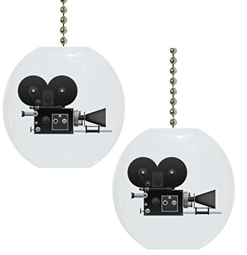 Set of 2 Antique Movie Projector Solid Ceramic Fan Pulls