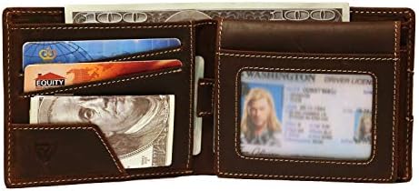 RFID Slim Leather Wallet 2 ID Windows Minimalist Bifold Card Holder with Pull Tab