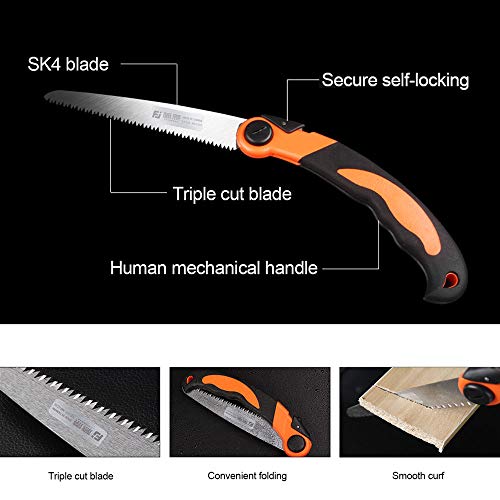 FUJIWARA Heavy Duty Folding Saw, 8 Inch Pruning Hand Saw for Wood Camping, Wet & Dry Wood Garden Saw with Aggressive SK4 Steel 7 TPI Teeth