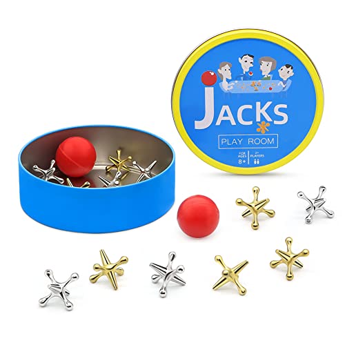 Jacks Game with Ball, Metal Jacks and Ball Set Games for Kids 812 Birthday Gifts 2 Balls Set