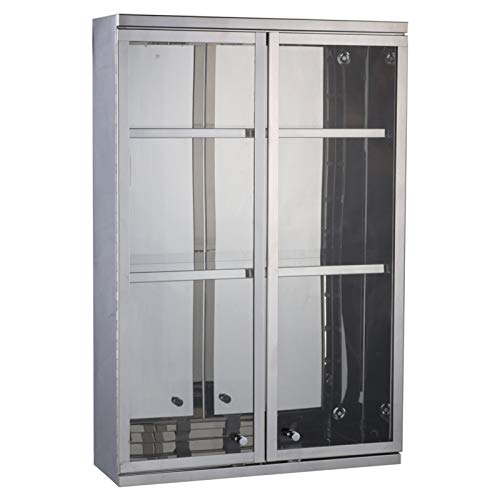 Sleek China Cabinet with Modern Appeal, Durably Constructed of Stainless Steel and Glass, Three Shelves for Storage and Display, Contemporary Design with Metallic Silver Finish + Expert Home Guide
