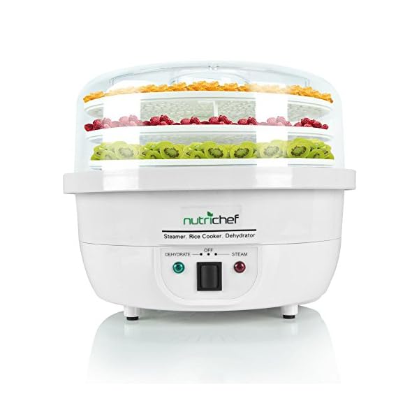 NutriChef-3-in-1-Food-Dehydrator-Steamer-Cooker-Electric-Kitchen-Dehydrator-Jerky-Maker-Dried-Fruits-Steam-Rice-White-color-PKFDSRC10WT
