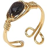 Progresssail Chakra Crystal Ring Adjustable Gemstone Rings Wire Wrapped Irregular Crystal Ring Gemstone Carnelian Rose Quartz Amethyst Evil Eye Tiger Eyes Crystal Ring for Women