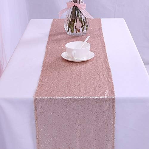 TRLYC 6 Pieces 12 by 108-Inch Wedding Champagne Pink Sequin Table Runner, Champagne