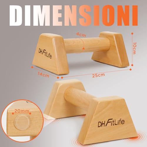 DH FitLife Calisthenics Wooden Parallel - 2x Non-Slip Push Up Handles | Low Parallels | Parallettes | Push-Up Bars | Calisthenics Strength Equipment | Indoor & Outdoor Fitness