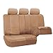 FH Group Car Seat Covers Premium PU Leather Car Seat Cover Beige Full Set, Automotive Seat Cover Airbag Compatible Split Bench Tan Interior Accessories Universal Fit Combo Small Car Seat Cover Design