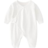 IADOER Newborn Romper Coming Home Outfit Unisex Cotton Solid Button Jumpsuits for Infant Baby Boys Girls