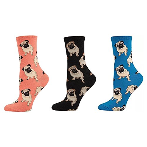 Socksmith Women's Pug Sock Combo 3 Pack (1 Pair Each Peach, Blue
