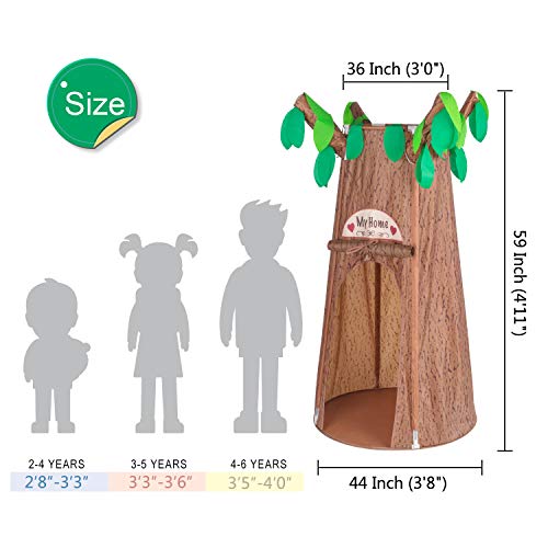 Kids Play Tents, Forest Hollow Tree House for Girls, Boys Pretend Play Game Props, Easy Assembly Pop Up Play Tent with Portable Carrying Bag, Age 3 - 7 (59" H x 44" W) - Thumbnail 6