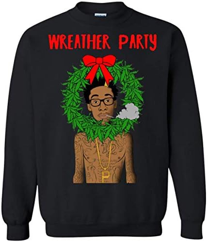 Ugly Christmas Sweater Wreather Party Funny Christmas Tshirt Wiz Tees Khalifa T-Shirt Christmas Tumblr Funny Smoking